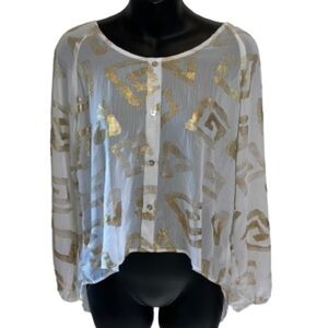 AKIRA Chicago red label white and gold sheer top size M
